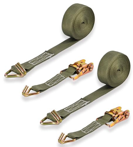 2 x 2000kg Ratchet Tie Down Straps INEEDU 5M 38mm Heavy Duty Lashing Straps Break Strength Cargo Straps Tensioning Belts Securing Straps for Moving Appliances, Motorcycle, ML-LJQ001-ARMYGREEN