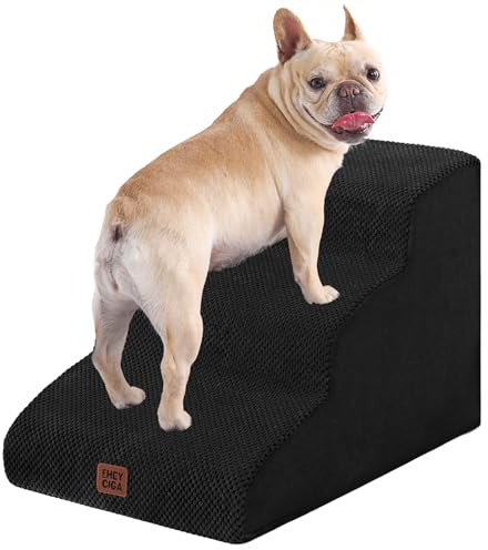 EHEYCIGA Escalier pour Chiens et Chats, Rampe pour Chien 3 Marches, Mousse Haute Densité, Surface Antidérapante, Housse Amovible et Lavable, pour Canapé et Lit, Noir