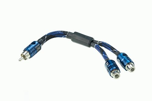 Scosche EFX Delta DFF 2-Channel Multi-Core Twisted Pair RCA Interconnect Audio Cables - 2CH OFC Car Stereo Y-Adapter Connector Cable - 6 Inch Single Male to Dual Female