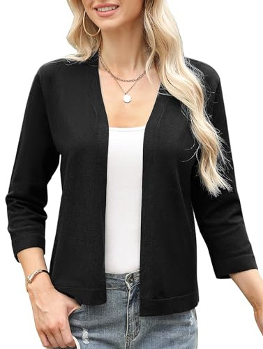 Aottori Strickjacke Damen Kurz Elegant Bolero Festlich Cardigan Kurze Jacke Bolerojacke 3/4 Ärmel Leichte Sommerjacke Kurzjacke Jäckchen für Abendkleider