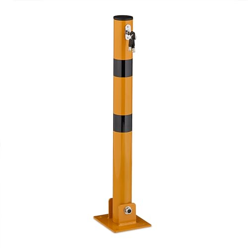 Relaxdays, Foldable, Steel, Parking Post Barrier, H: 65 cm, Lockable, Round Locking Pole, Yellow/Black, 65 x 15 x 13 cm