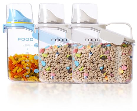 LANGMINGDE Vorratsdosen Set mit Deckel Luftdicht, Vorratsbehälter Küchen Aufbewahrung Organizer Spender für Trockenen Lebensmittel Schüttdose Müsli Getreide Mehl (3er Set x 1.5L - Weiß+Weiß+Blau)