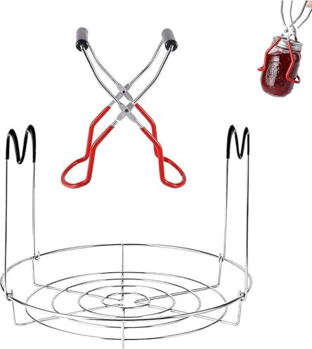 2 Piezas Levantador de Conservas, Rejilla de Vapor Acero Inoxidable, Elevador Tarros Acero Inoxidable, Anti-Escaldaduras Elevador de Tarros Conservas para Frascos de Vidrio (Rojo + Plata + Negro)