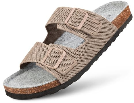 GIESSWEIN Merino Slides Men - Pantolette mit ergonomischem Korkfußbett - Komfort Sandale mit stufenlos verstellbaren Riemen aus Ajour-Strickstoff - Slipper mit angenehmer Merino Decksohle