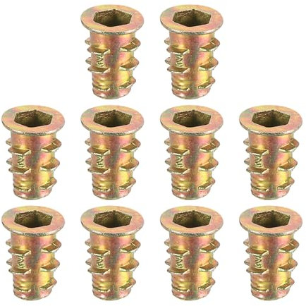 sourcing map Wood Furniture M4x10mm Threaded Insert Nuts Interface Hex Socket Drive 10pcs