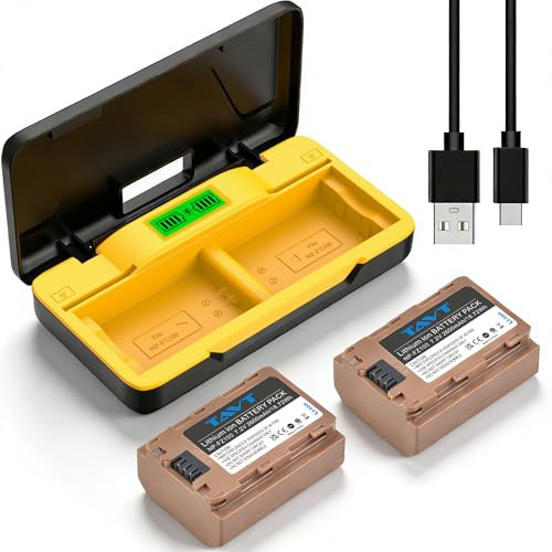 TAVT 2 st 2 600 mAh NP-FZ100 batteri och laddare för Sony Alpha A1, A7 IV, A7R III, ZV-E1, A7R V, FX30, A6700, A6600, A7C, A9, A9 II, A9R, ZV-E10 II