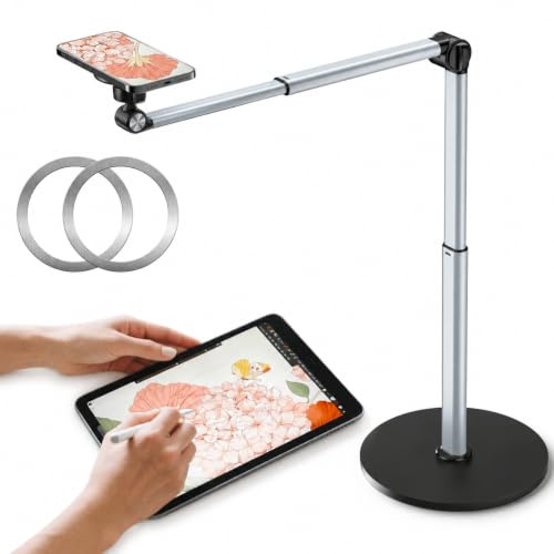 Mistriddle Kraftigt overhead-mobilstativ i aluminium för inspelning, justerbart iPhone-stativ för toppbilder, stabilt för matlagning/pyssel/film/målning – perfekt för kreatörer (Magnetisk)