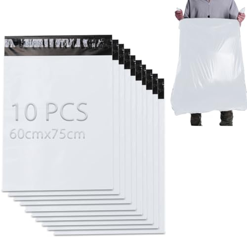 10 Stück Versandbeutel, 60 x 75cm Plastik Versandtaschen, Versandtüten für Kleidung, Selbstklebend Groß Versandtaschen, für Kleidung Versand Textilien Warensendung, für Online-Shopping-Branchen