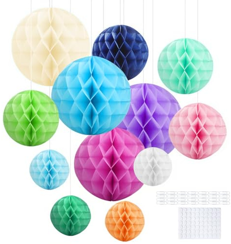 Hexizexi 12 pezzi Sfera di carta a nido d'ape 15 cm 20 cm 25 cm Sfera a nido d'ape Multicolore Palle a nido d'ape sospese per compleanno, matrimonio, laurea, festa