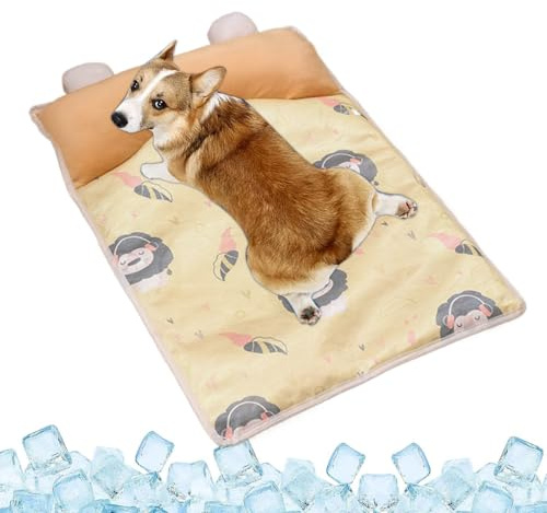 Renchey Tapis Rafraîchissant pour Chien | Matelas Frais Glace pour Animal | Effet Frais avec Coussin pour Temps Chaud Intérieur Extérieur Voiture Exercice