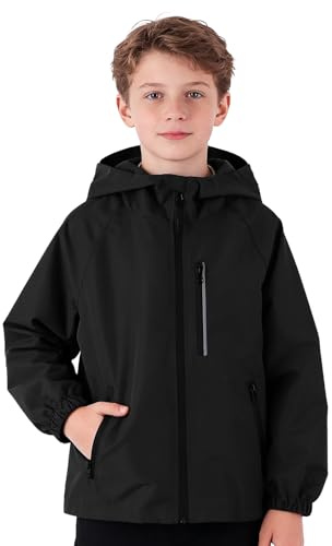 JinBei Blouson Fille Garçon Veste à Capuche Imperméable Manteau, 5-13 Ans | Léger, Coupe-vent, avec Bandes Réfléchissantes et Poches Zippées, Enfant, pour Printemps, Automne, Voyage, Scolaire, Sport