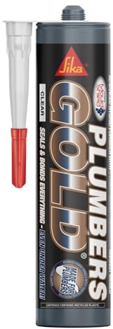 Everbuild Plumbers Gold | Excellent Primerless Adhesion with Mould Shield Silicone Sealant - Can be Applied to Wet Surface and Under Water - Clear - 290 ml