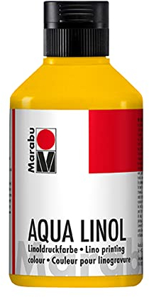 Marabu 15100013021 - Linoldruckfarbe auf Wasserbasis, wischfest, Mittelgelb, 250 ml, für alle Hochdrucktechniken in der Schule, Freizeit und Grafik