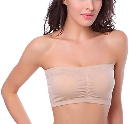 HOEREV, Bandeau bh med avtagbar vaddering, sömlös, Beige, XL