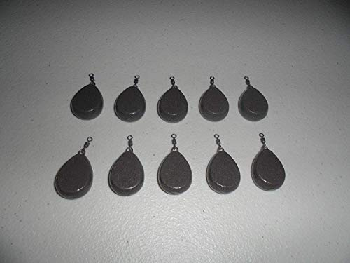 TMC Pack of 10 x Flat Pear Swivel Fishing Casting Ledger. Sizes 1.5 oz. Carp/coarse fishing