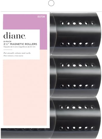 Diane Smooth Hair Rollers, XL 2.5-Inch Hair Rollers for Volume, Blowout & Wet Set Styling, Large Vented Curlers for Loose Curls, Body & Root Lift, Gentle Rollers for Medium & Long Hair, 6-Count, Black