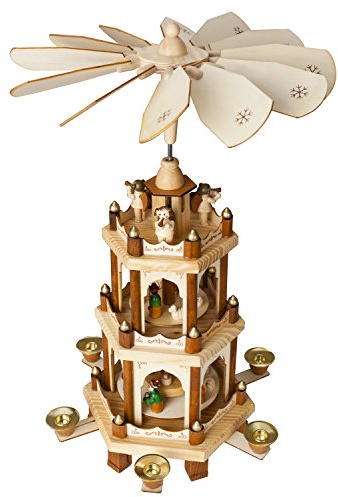 BRUBAKER Weihnachtspyramide Holzpyramide - Natur - 3 Etagen - 45 cm Höhe - handbemalte Figuren