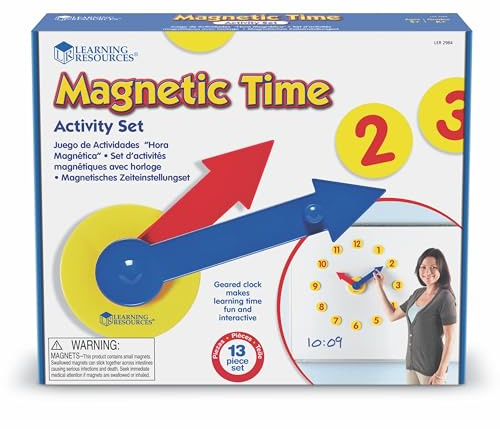 Learning Resources Magnetic Time Activity Set, Homeschool, Time Telling, Basic Math Skills, Giant Demo Clock, Whiteboard Accessories, Grades K+