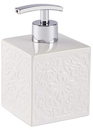 WENKO Dispenser sapone Cordoba bianco ceramica Capacità: 0.5 l, Ceramica, 8.5 x 13 x 8.5 cm, Bianco