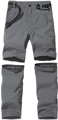 Anyanmoutn Boy’s Casual Quick Dry Outdoor Pants Hiking Climbing Convertible Trouser Kids' Cargo Pants Grey