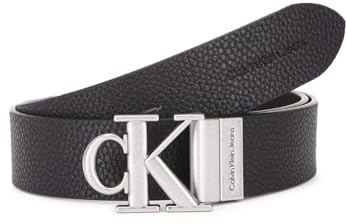 Calvin Klein cinturón CKJ Monogram Round Reversible Leather Belt 35MM W105 Black/Bitter Brown negro marrón oscuro reversible