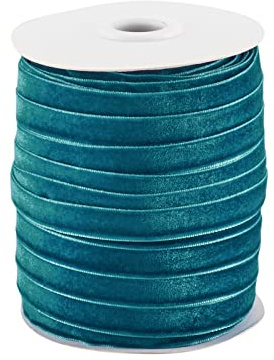 Pandahall - Rollo de cinta de terciopelo de 50 yardas, cinta de satén de una sola cara de 3/8 pulgadas, decoración de encaje para paquete de regalo, clips de lazo para el cabello, color cian oscuro