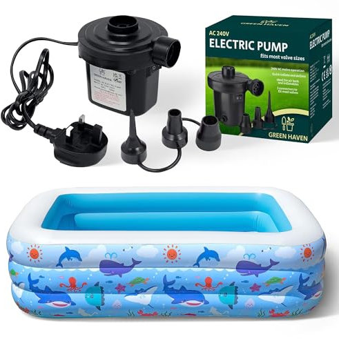 COOZi Paddling Pool – 2M Large Inflatable Pool for Kids, Toddlers & Babies with AC Pump, Easy-to-Use Durable Outdoor Rectangular Swimming Pools for Outdoor Garden Fun