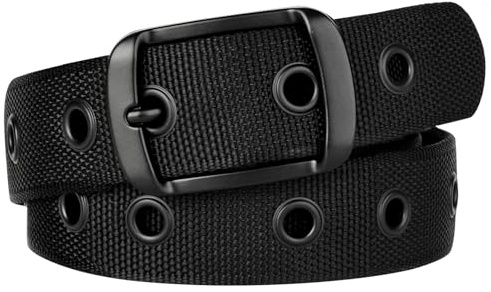 Bluecton Men Belt Grommet Fabric Web Black Belts Big and Tall Plus size 110cm