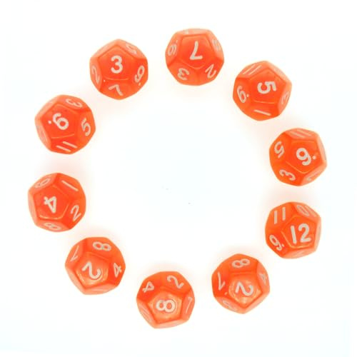 Dados Poliédricos,10 pcs Dados de rol para Ungeons y Dragons Pathfinder Role Playing Dice Enseñanza de Matemáticas 20mm 12 Caras Naranja
