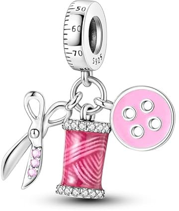 CYCUFF Charms en Argent Sterling 925 pour Bracelet Européen & Colliers Pendentifs Perles Bijoux Cadeau pour les Femmes Famille Amis (ciseaux & boutons bobine Charm)