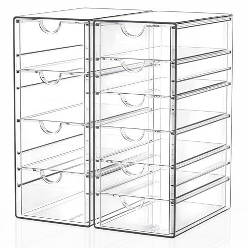 GoMaihe Organisateur de maquillage avec 10 tiroirs, 2 accessoires de bureau, organiseur de bureau, accessoires de bureau transparents, organisateur de tiroir résistant à la poussière et rangement pour