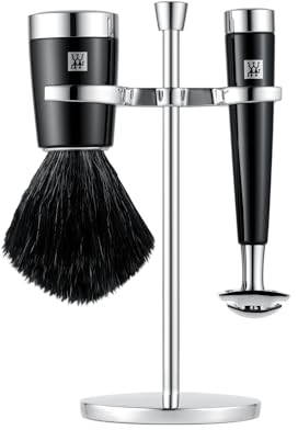 ZWILLING Rasierer Set mit Rasierhobel (3 teilig mit Rasierpinsel und Halterung, passend für alle Rasierklingen, Geschenkset), Schwarz