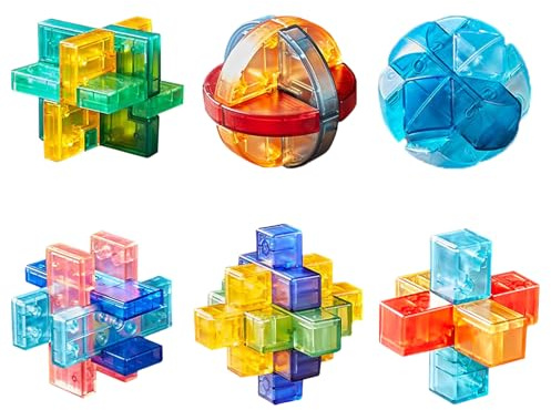 Hinourisha 6 puzzle logici in plastica di cristallo Brain Teaser, puzzle logico, compito di pensiero, IQ giochi IQ Test Challenge Toy 3D Interlocking Puzzles gioco districante per bambini adolescenti