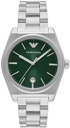 Emporio Armani Orologio Analogico al Quarzo Uomo con Cinturino in Acciaio Inossidabile AR11621, Verde smeraldo