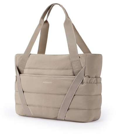 BAGSMART Borsa tote da donna con cerniera, borsa da trasporto imbottita, borsa sportiva con cinghie da yoga per viaggi e sport, Cammello, M