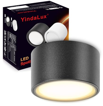 YindaLux 1 Pezzi Faretto da soffitto a LED Nero Ultra sottile 220-240V Ø95x55mm Faretto da superficie con Lampadina GX53 6W Bianco caldo 3000K 660LM Plafone con faretto di ampia superficie luminosa