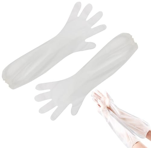 ZWWOGE Guanti Monouso a Braccio Lungo,Guanti USA e Getta,Guanti Monouso Trasparenti,Guanti Lunghi in Plastica Veterinaria,Guanti Lunghi USA e Getta in Plastica,per la Pulizia della Cucina 20 Pezzi
