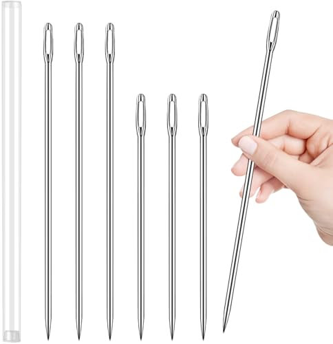 Maxqzin 6PCS 10/12 Upholstery Needles for Hand Sewing Large-Eye Needles Long Straight Sewing Needles Extra Long Sewing Needles for Crafts Large Sewing Needle for Tufting Webbing