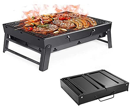 Parrilla de Barbacoa portátil y Plegable de carbón, de sobremesa, de Acero Inoxidable, para Exteriores, para Picnic, jardín, terraza, Camping, Viajes, 35 x 27 x 20 cm