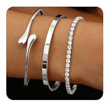 YADOCA 3 Piezas Brazalete Mujer Oro Pulseras de Acero Inoxidable Chapado en Oro de 14 Quilates Brazaletes de Plata Hipoalergénicos Joyas para Mujeres y Niñas
