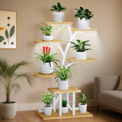 Jradse Stand de plante avec des lumières de culture, étagère à 7 niveaux de plante à intérieur 110 cm Stand pour plantes multiples, support de fleur de plante en métal, porte-plante pour patio coin