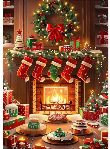 MOGTAA Christmas Socks Diamond Art Kits for Adults, 5D Full Drill Winter Diamond Painting Kits for Adults Beginner, DIY Round Diamond Dots for Adults, Gem Art for Home Wall Decor 12 X 16 Inch