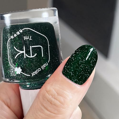 Glitter Emerald Nail Polish - Quick Dry Green Nail Polish - Shimmer & High Gloss Red Nail Varnish - Long Lasting Chip Resistant Nail Paint for Easy DIY Manicure at Home - Vegan & No Baking Required