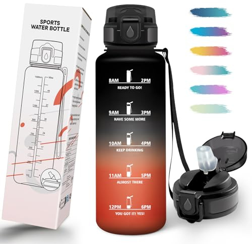 Mulbijeo Borraccia 1,5 Litri, A Prova di Perdita & Riutilizzabile, Borraccia con Cannuccia, Borracce, Apertura One-touch, Borracce Motivazionale per Palestra, Campeggio, Ciclismo, Yoga