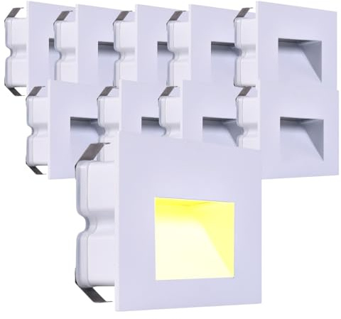 Kit 10 Faretti segnapasso da esterno lampada da muro luce cct bianco caldo bianco naturale freddo IP65 LED 5w 300 Lumen ad incasso per scatola cassetta 503 scale giardino viale gradini (Bianco)