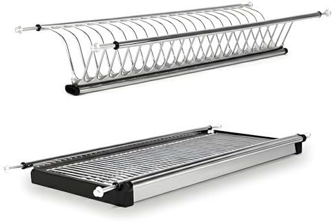ALK Escurreplatos Acero Inoxidable AISI 304 con Bandeja – Escurridor Platos y Vasos – Organizador Cocina – Escurreplatos Armario – Disponible en Dos Acabados (Acero Inoxidable, M800)
