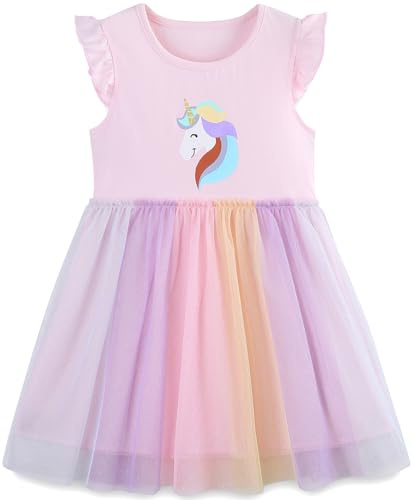 Girls Summer Dresses Unicorn Sleeveless Princess Birthday Party Dress for Kids 3-4 Years