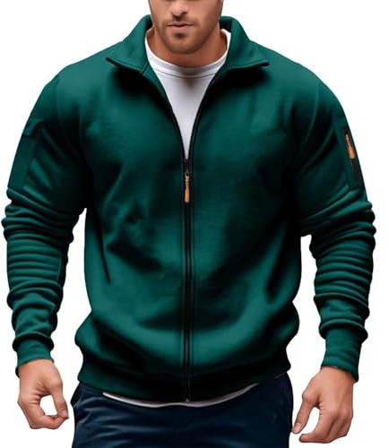 Fleece sweatshirt med dragkedja snygg ståkrage ficka fram fritidsjacka för vardag fritid
