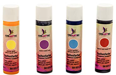 CREARTEC Natürliche Seifenfarbe Transparent - Seifenherstellung/Seifenkreationen - Farben: Teerose, Violett, Enzian, Tuliprot - Inhalt: 40ml - Made in Germany
