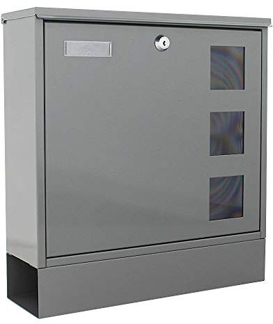 Rottner Briefkasten Postale Stahlblech Grau Zylinderschloss 2 Schlüssel Namensschildhalter Sichtfenster Zeitungsbox Schutzklappe inkl. Befestigungsmaterial